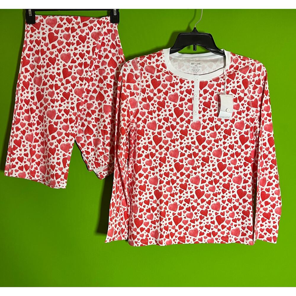 Hart+Land Heart Patterned Organic Pima Cotton Women’s Pajama Set Size L - Picture 2 of 5